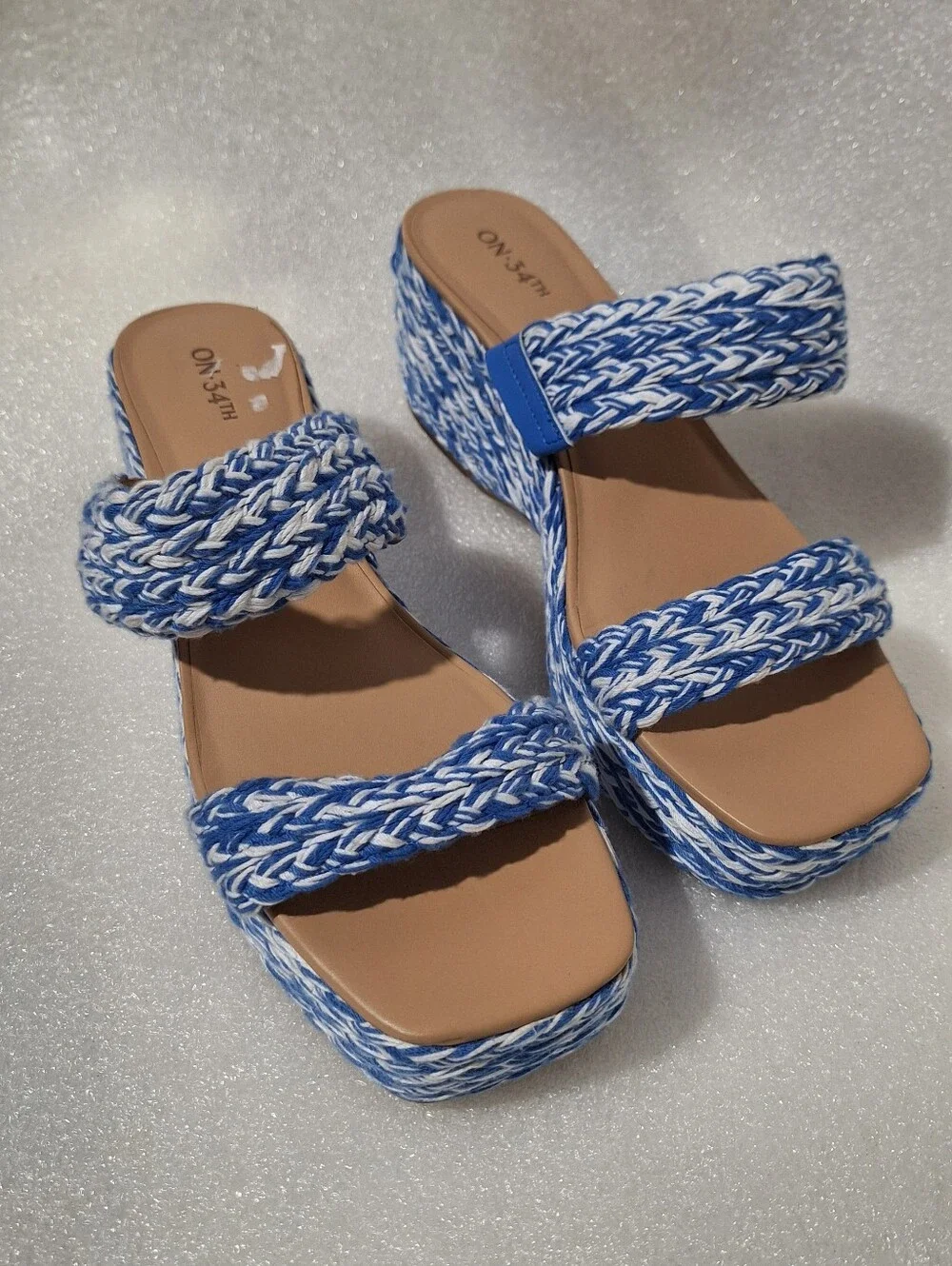 Blue & White Braided Platform Sandals -